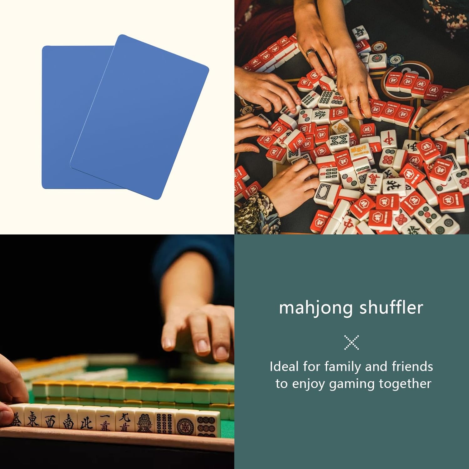 4 Pcs Mahjong Shufflers & Tile Mixer Set - Quick Shuffling, Protect Nails & Tiles, for Women Players, Travel & Game Nights (Blue)