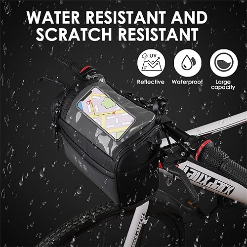Miniatura 4 de WOTOW Bolsa para manillar delantero de bicicleta, grande, reflectante, bolsa de almacenamiento impermeable para bicicleta táctil, transparente,