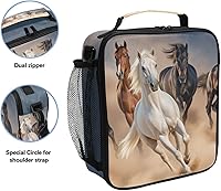 Vista 3 de ALAZA Desert Horses - Lonchera con aislamiento térmico para niñas y niños, kit de bolsa de almuerzo reutilizable, correa de hombro congelable