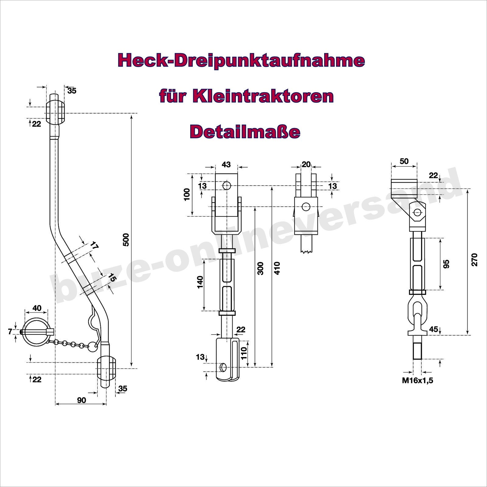 BUZE Heck - Dreipunktaufnahme 500 mm für Kubota/Kat 1
