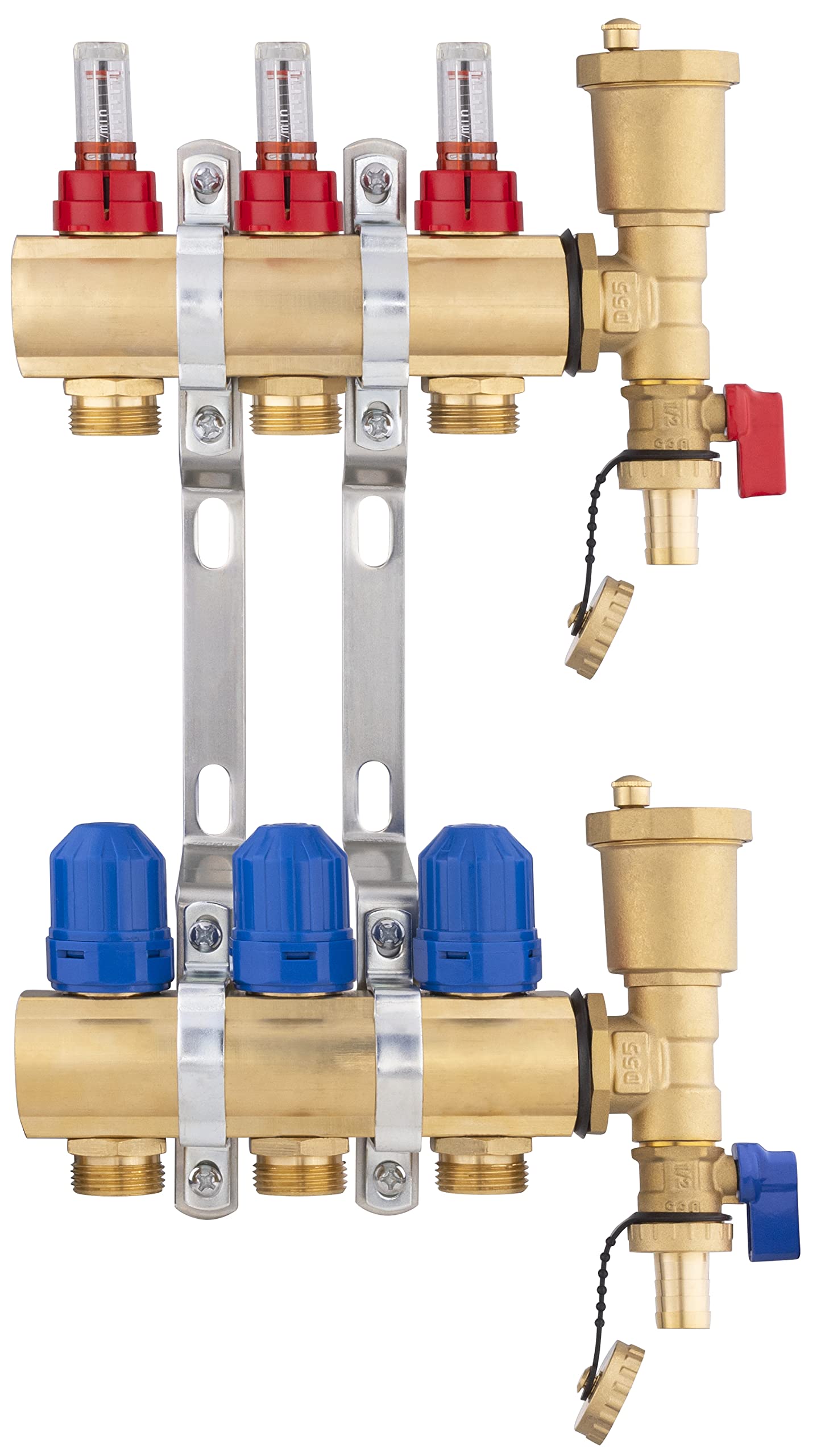 Collettore per Riscaldamento a Pavimento in Ottone con 3 Uscite/Ritorni | Con Misuratore di Portata | Robusto e Preciso | Alta Qualità | NOYON & THIEBAULT