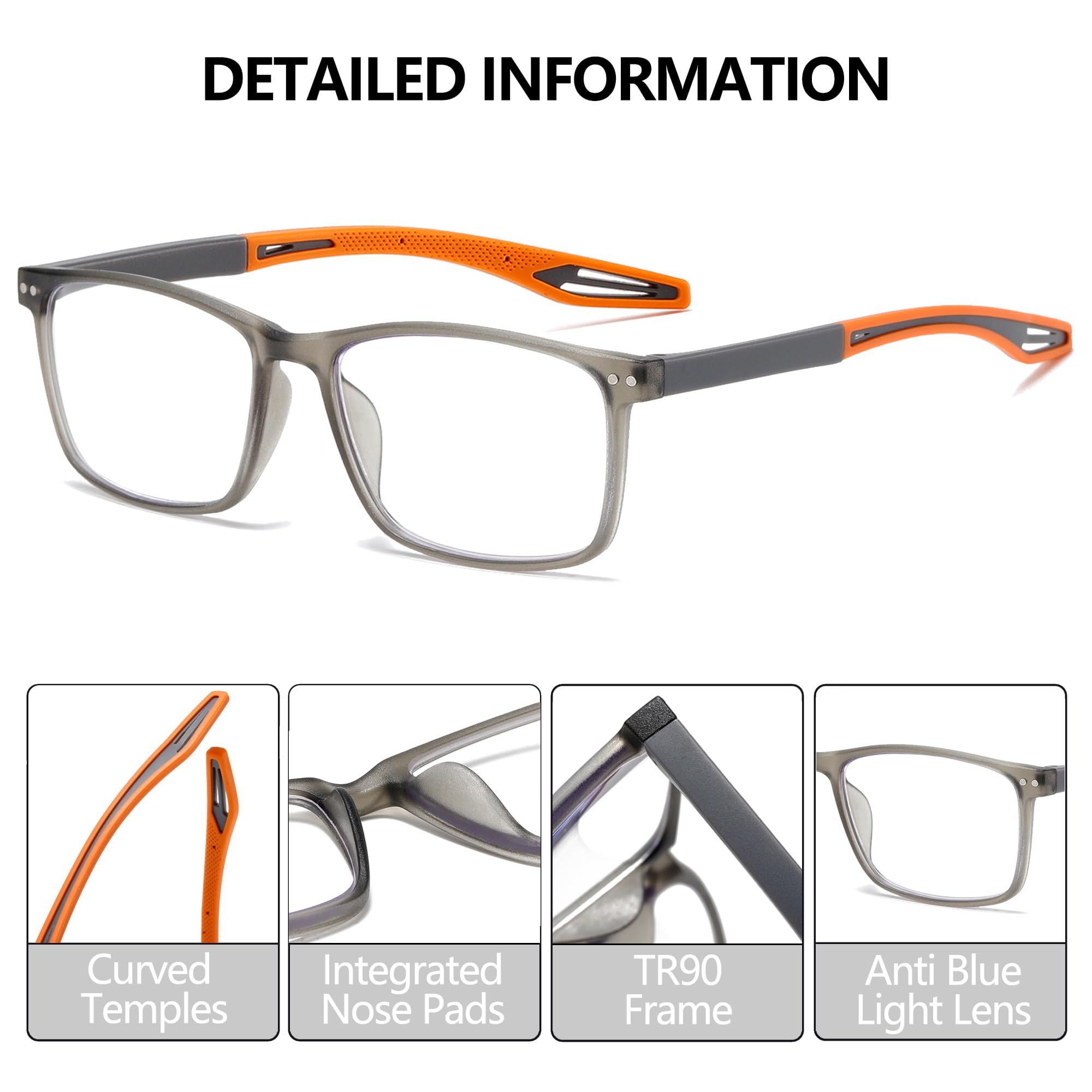TR90 Lesebrille für Herren, Sport-Design, blaues Licht, blockierend, flexibel, bequem, leicht