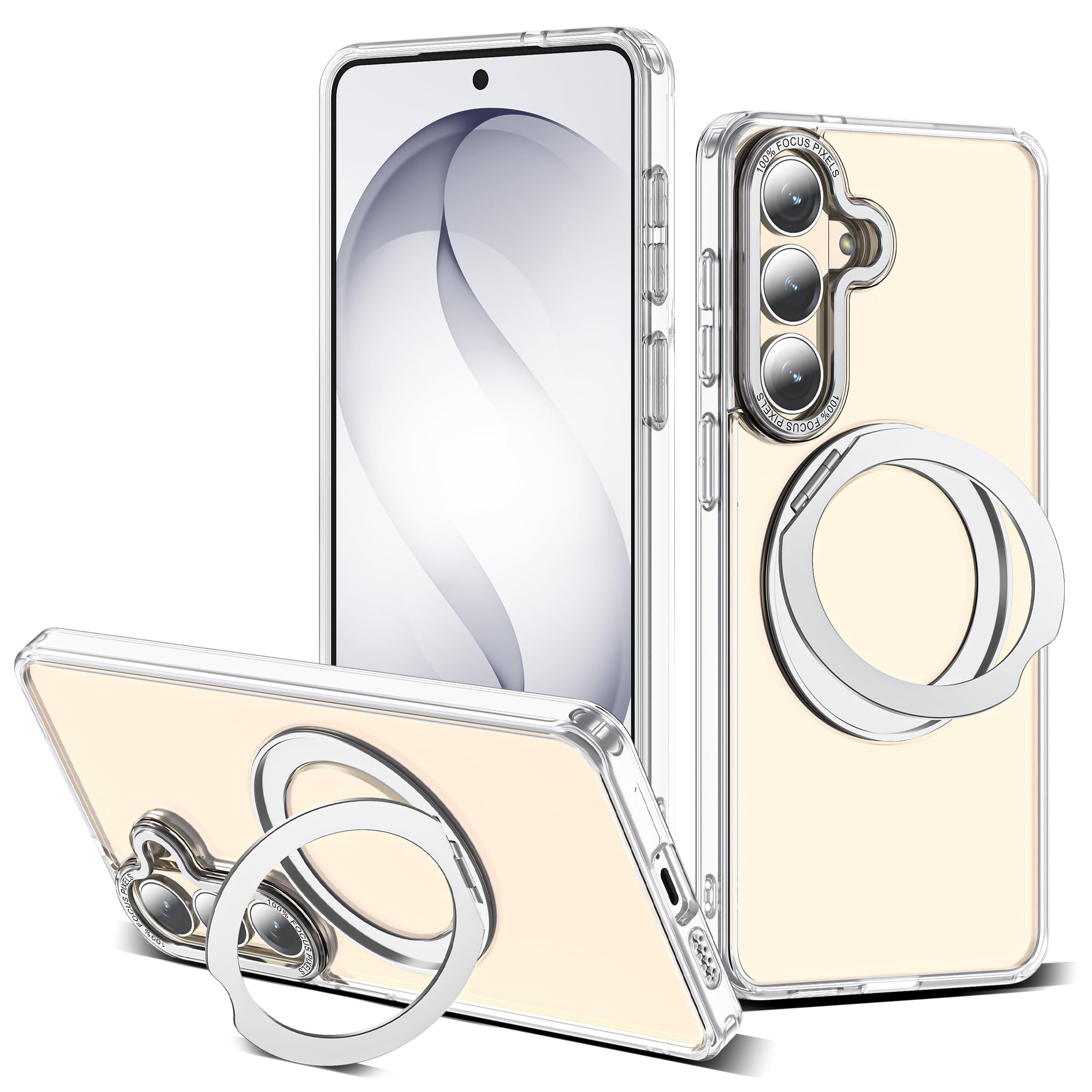 Zalinbo for Samsung Galaxy S26 Plus Case with 360°Rotatable Magnetic Ring Stand Compatible with Mag-Safe Military Protection Transparent Phone Case