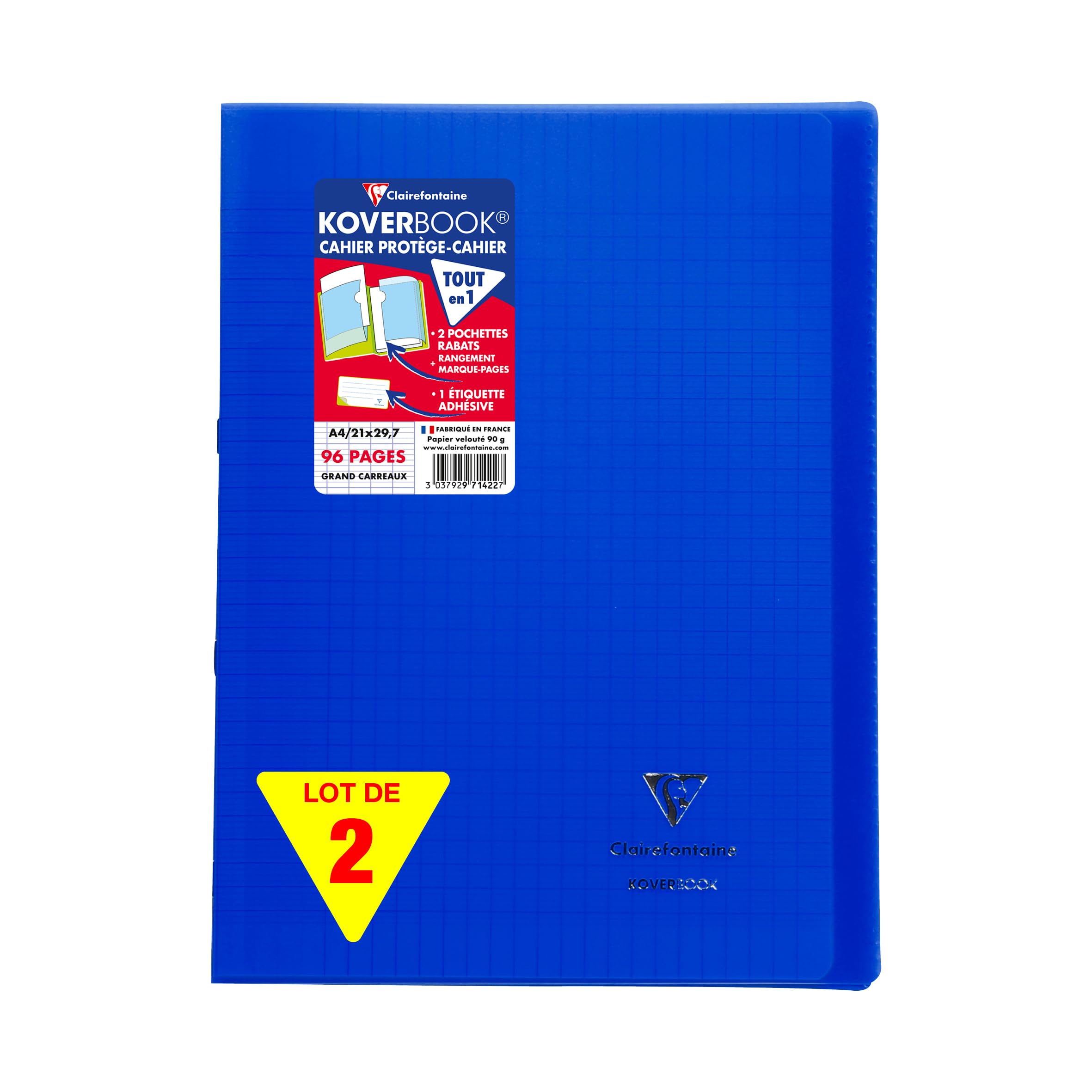 Clairefontaine 971422AMZC - Set of 2 Stapled Notebooks Koverbook Navy Blue - Size: A4 21x29,7 cm - 96 Seyes Ruled Pages - White Paper 90 g - Polypro Cover