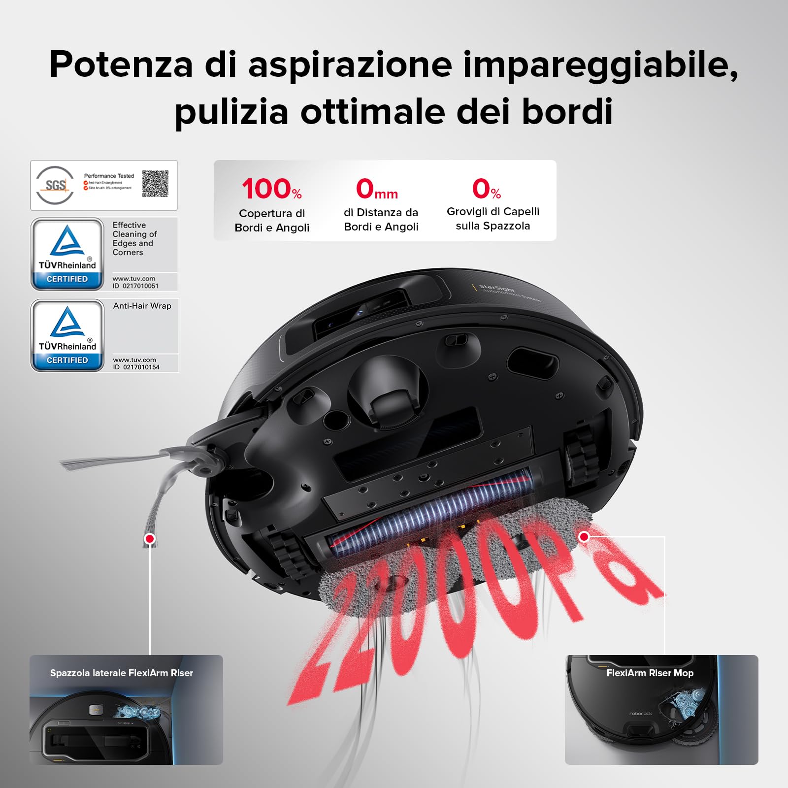 roborock Saros Z70 Robot Aspirapolvere con Braccio Meccanico OmniGrip, 7,98 cm Ultrasottile, 22.000 Pa, Tecnologia FlexiArm Riser, Telaio AdaptiLift, Stazione Multifunzionale 4.0, Hello Rocky, Nero
