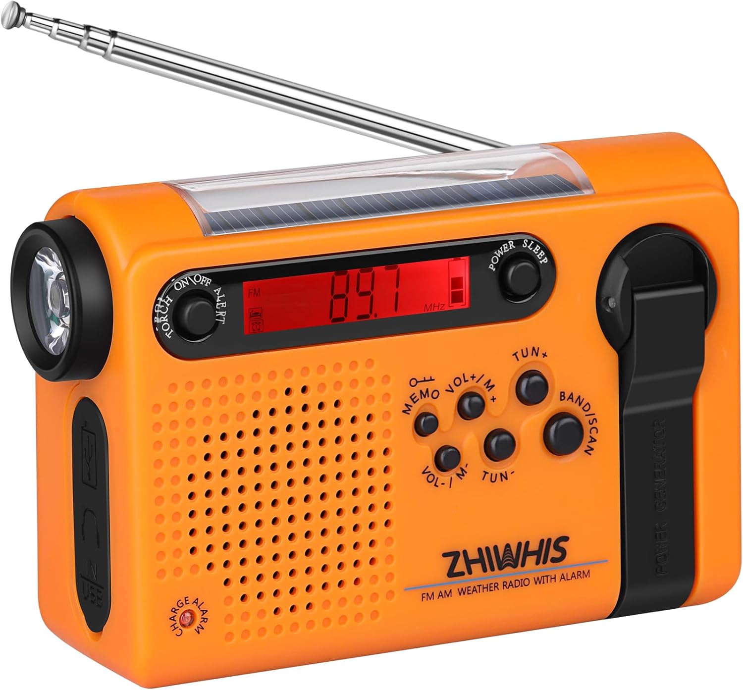 ZHIWHIS Portable Emergency Radio: NOAA Alerts, SOS, Solar, Hand Crank