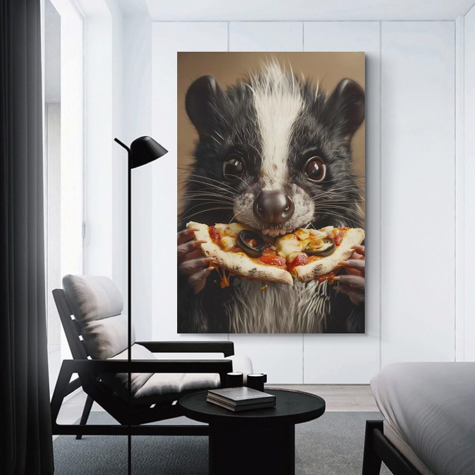 Junmoney Wall Decor Canvas Print Skunk Pizza, 20x30inch(50x75cm), for Sofa Walls, Lounge Or Home Corners, Modern Wall Decor for Cosy Interiors