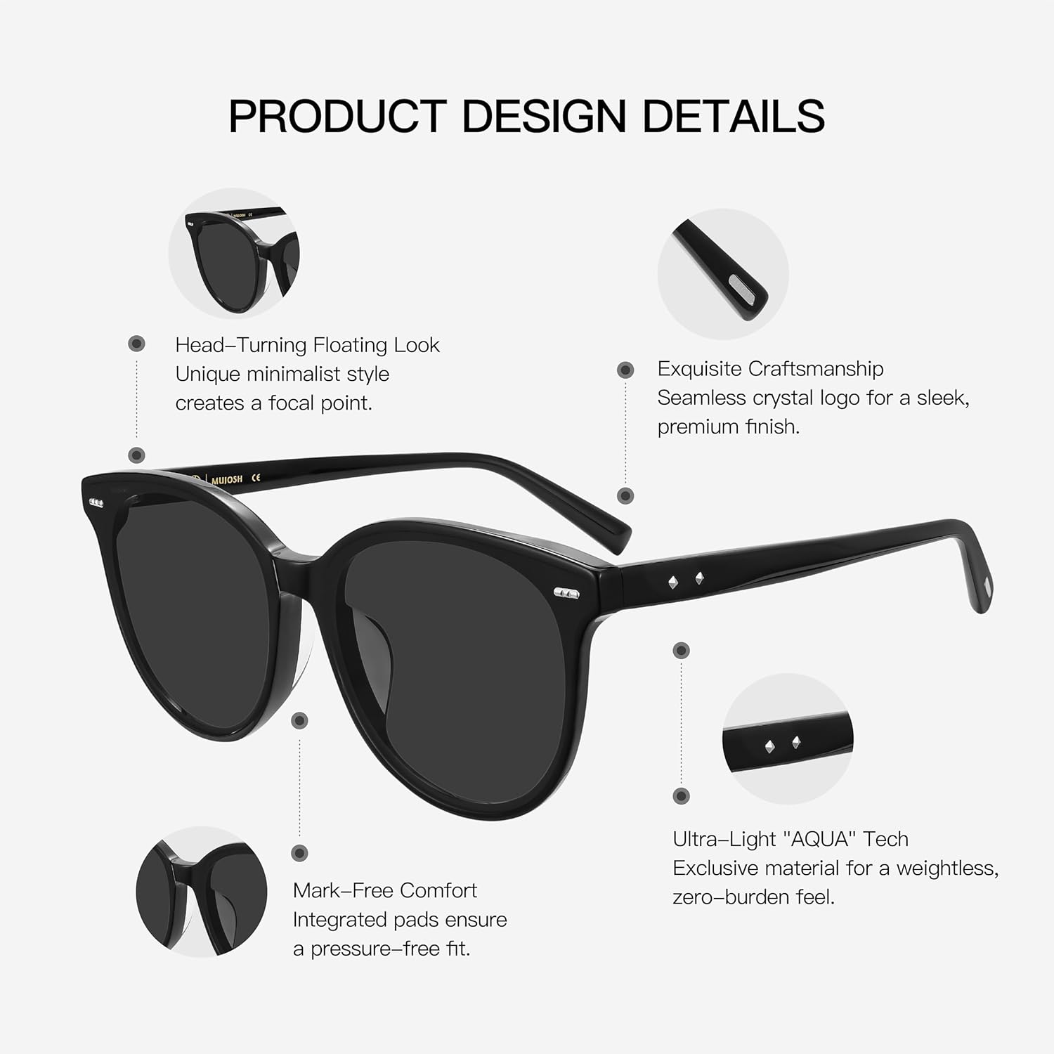 MUJOSH Retro Round Square Sunglasses for Women Men, Vintage Lightweight Shades, Exclusive Eyewear Brand of EssilorLuxottica