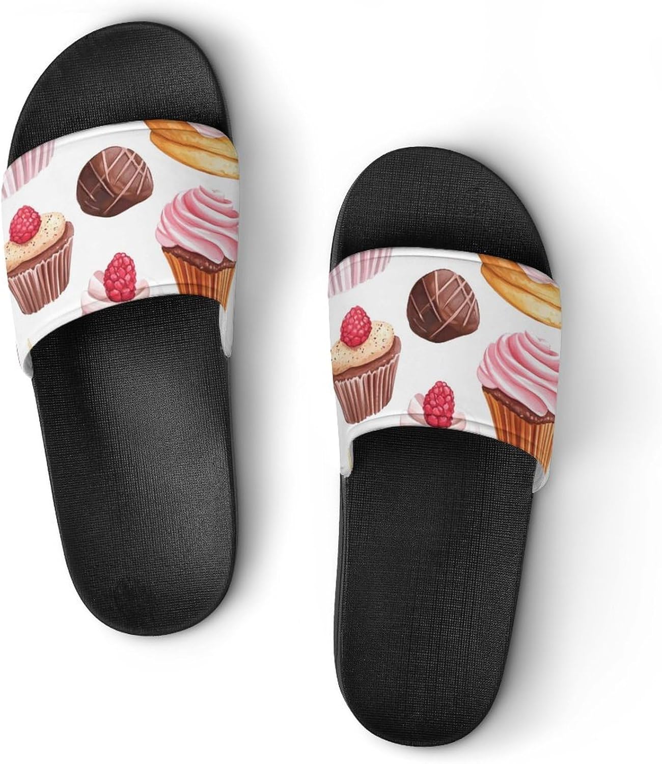 Eclairs Cupcakes Desserts Gourmet Food Men's Slippers Casual Non-Slip Slide Sandals Beach Bathroom Shower Shoes for Women