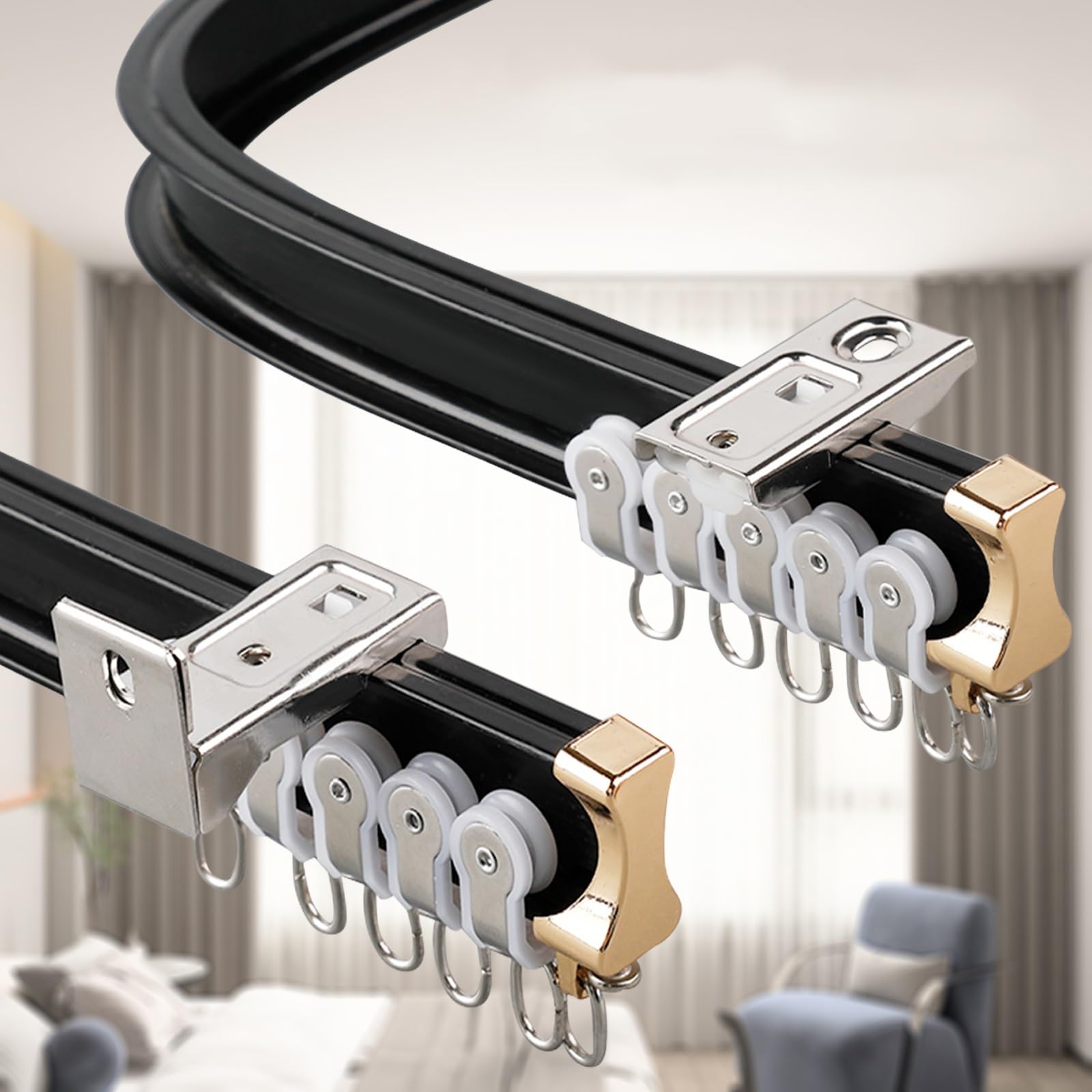 GLDYTVF Flexible Aluminum Curtain Track - Easy Ceiling Installation for Bay Windows Room Dividers RVs & Hospitals - Durable Bendable Customizable Curtain System