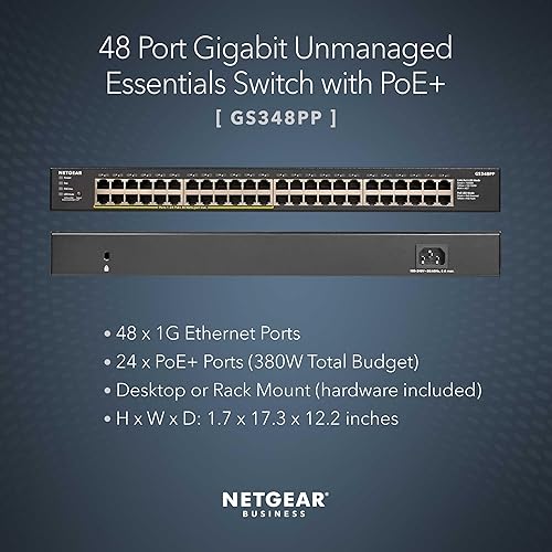 Miniatura 2 de NETGEAR Conmutador Gigabit Ethernet PoE+ no administrado de 48 puertos Essentials (GS348PP) - con 24 x PoE+ @ 380W, montaje en escritorio o rack