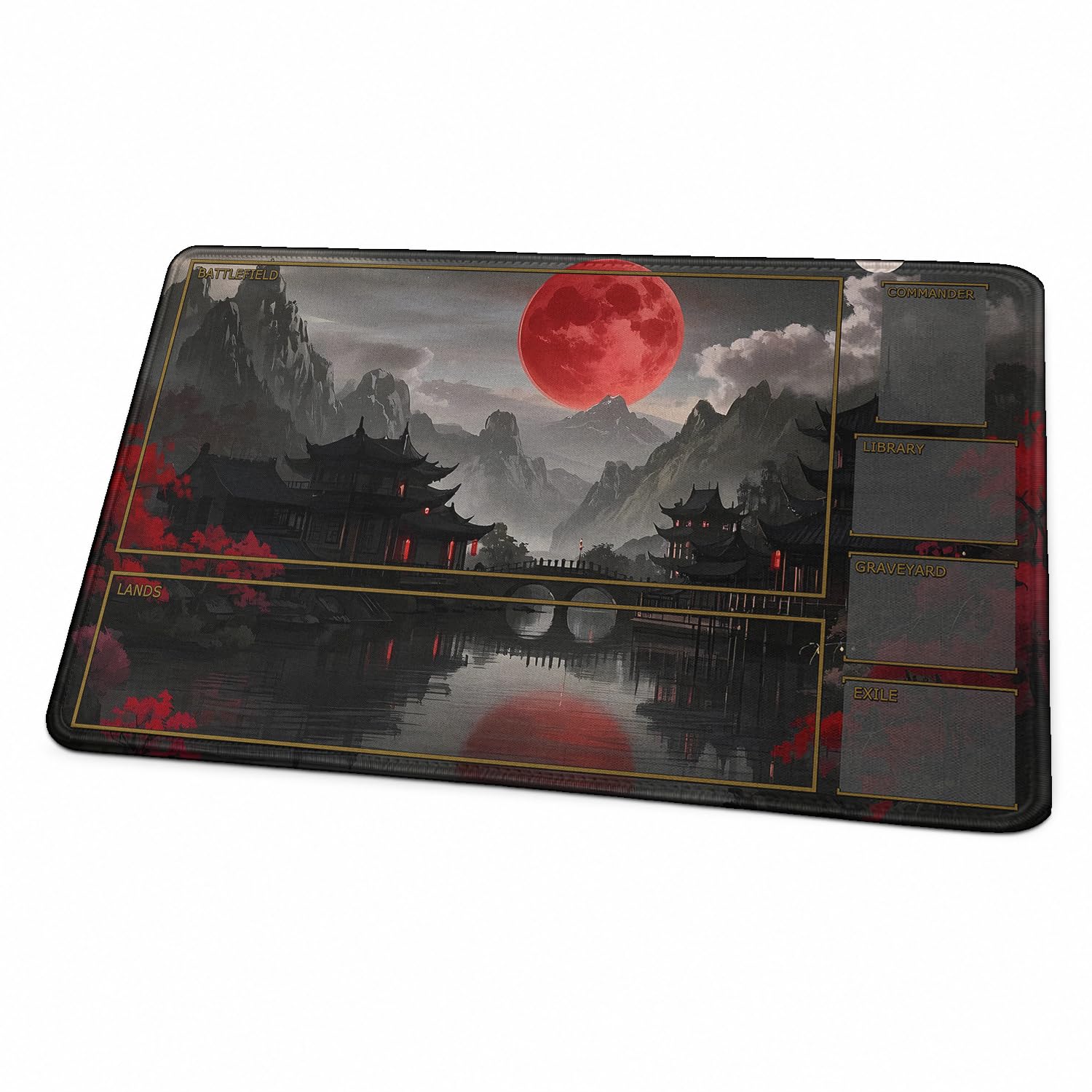 MTG Playmat, TCG Playmat with Zones, Stitched Edges Non-slip Rubber Base Game Mat, Trading Card Game Playmats Size 24" x 14" with Storage Bag (Mountain With Zones)