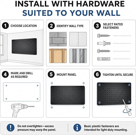 Black Metal Pegboard, 32 x 16 Inch, 1mm Steel Panel