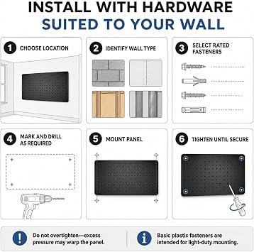 Black Metal Pegboard, 32 x 16 Inch, 1mm Steel Panel