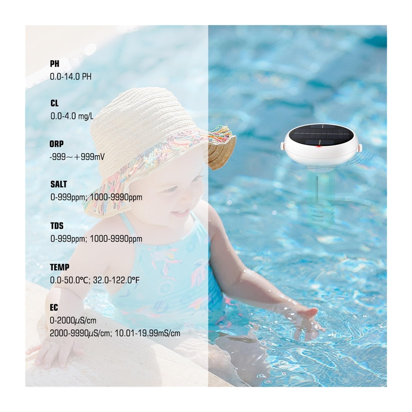 Tester TDS per Acqua, Misuratore di Cloro 7 in 1 PH ORP EC TDS Salinità Temp CL Acqua salata Ppm Tester App Monitor di Controllo for Piscina Spa Test per Acqua Potabile(No Gateway)