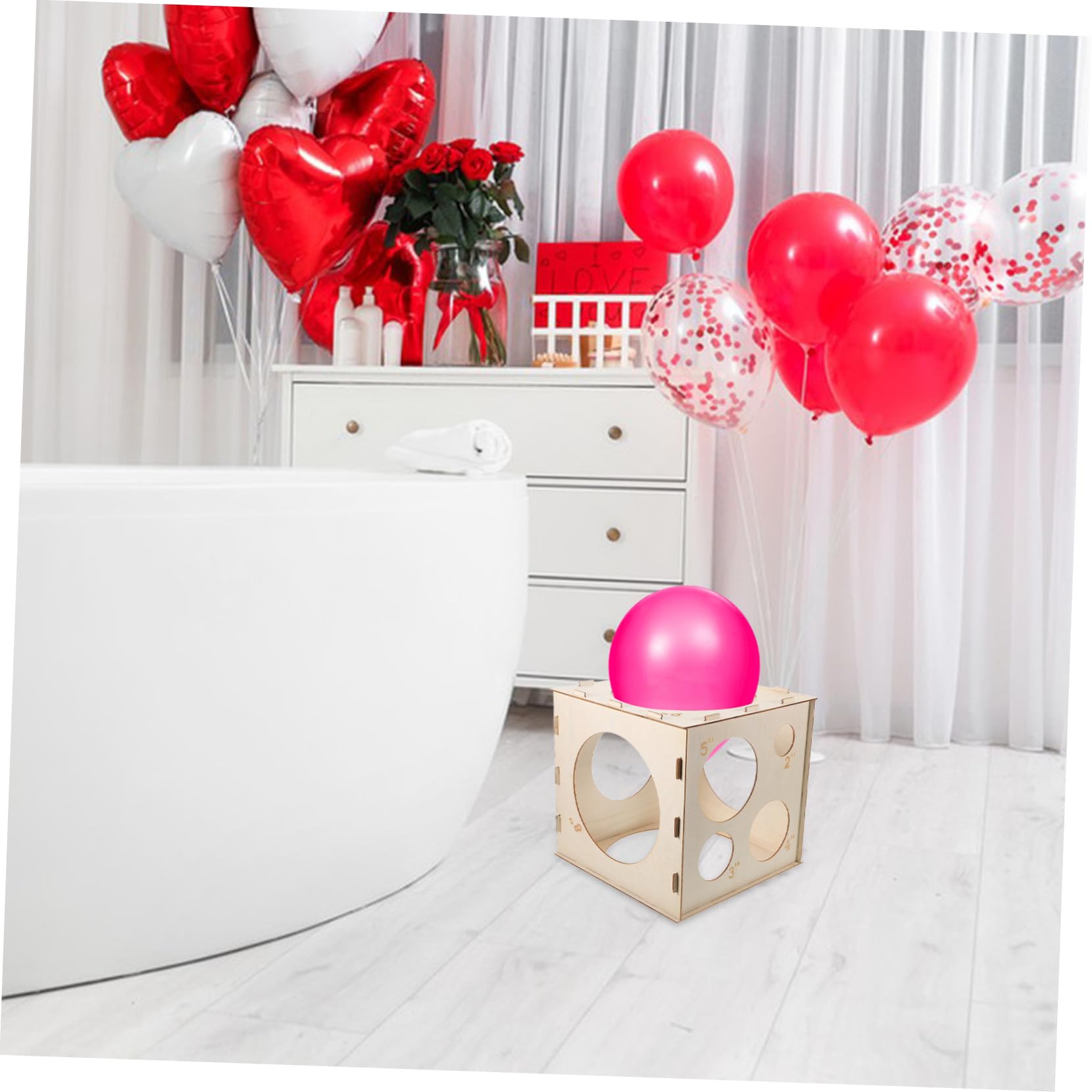 Caja Medidora Plegable de Madera para Globos, Cubo 9 Agujeros