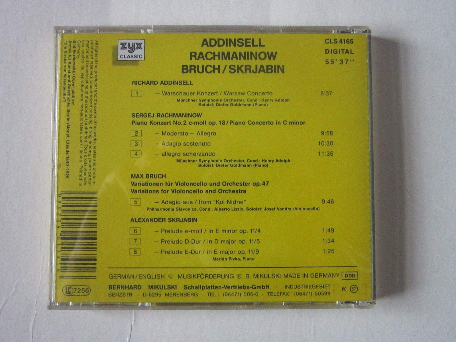 Addinsell: Warschauer Rachmaninow: Konzert No.2 in c-moll Bruch: Variationen für Violoncello und Orchester