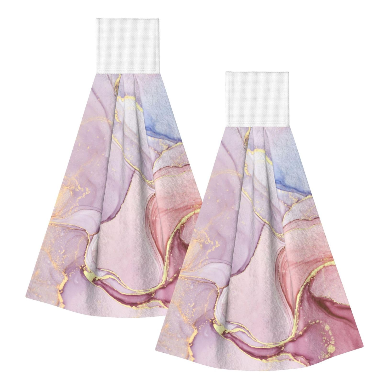 DOPKLNA Pink Marble, 2 Pcs Hanging Coral Fiber Hand Towels for Bathroom, Absorbent Kitchen Towels