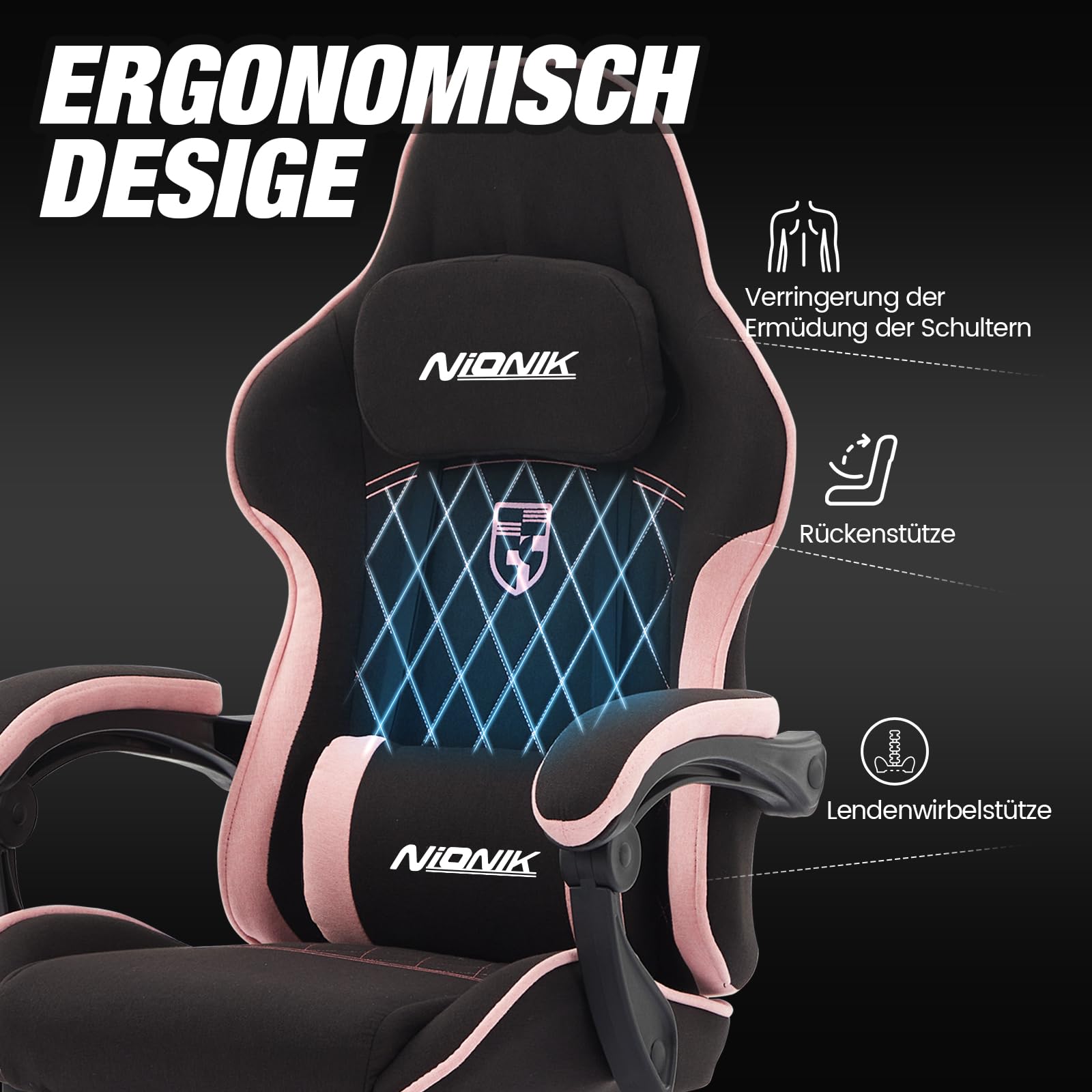 Gaming Stuhl, Racing Gaming Chair mit Fußstütze Ergonomischer Gaming-Stuhl Kopfstütze Verstellbarer Computerstuhl Höhenverstellbar Lendenwirbelstütze für Homeoffice und Gaming Blackpink
