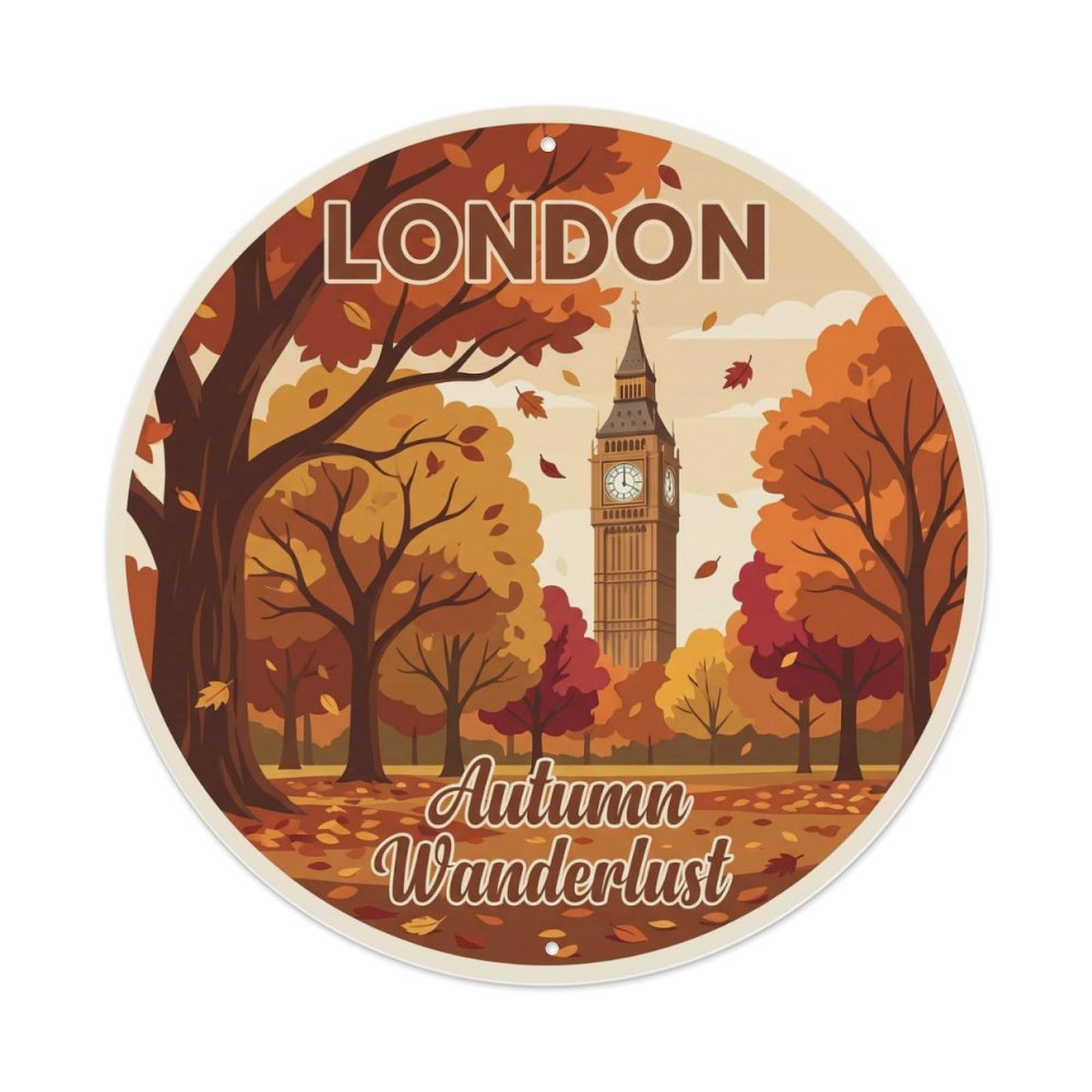 Fqcyn Style Vintage Travel London Autumn Wanderlust Metal Tin Sign
