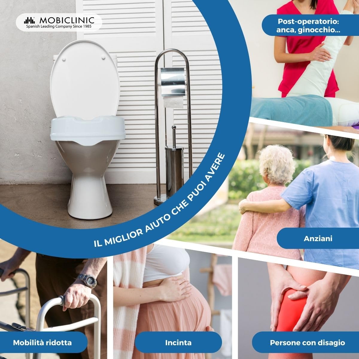 Mobiclinic, Rialzo WC per Anziani, Altezza 10 cm, Alza Water, Bidet, Disabili, Senza Coperchio, Ausili, Plastica, Regolabile, Bianco, Titán