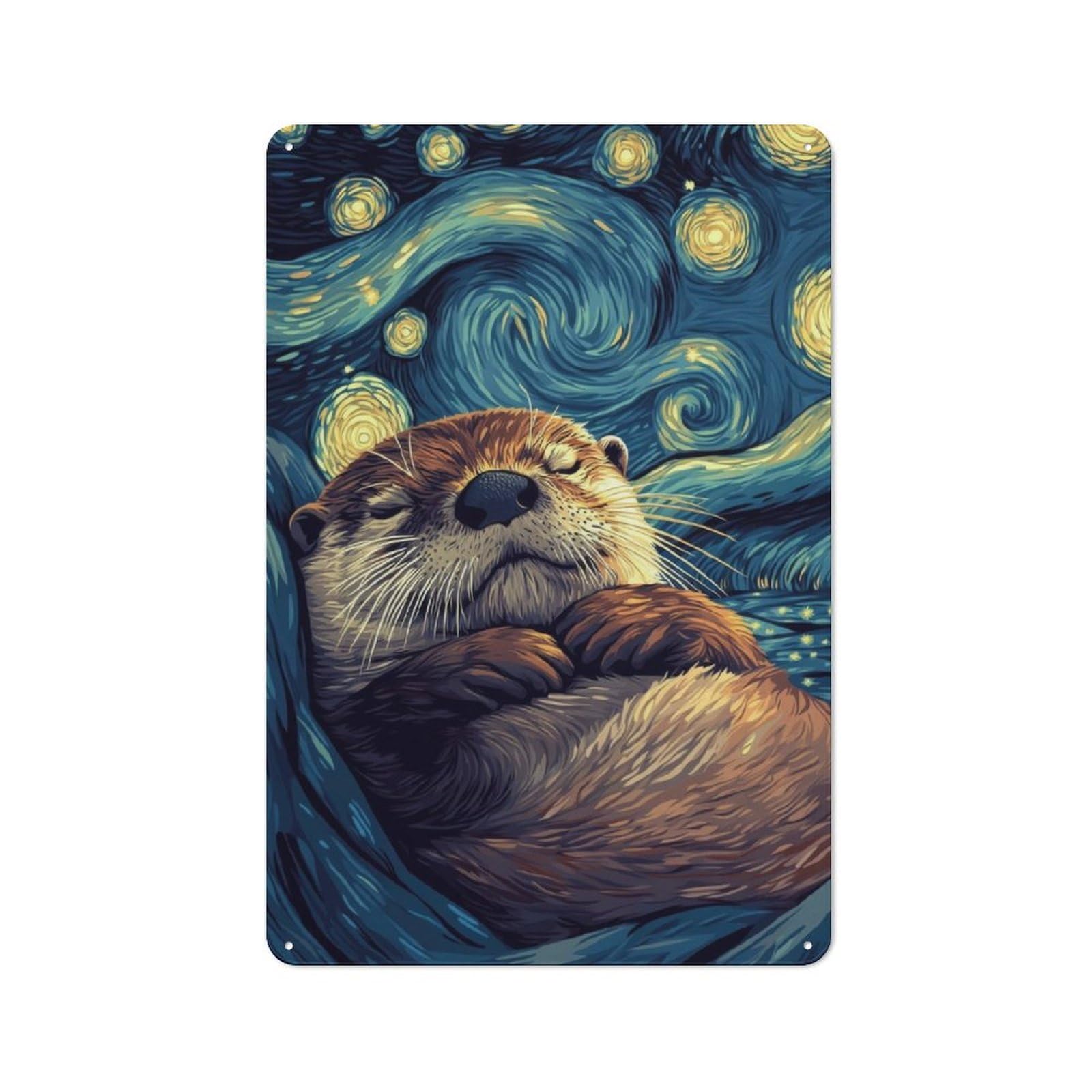 Junmoney Otter Starry Night Tin Sign 30X20cm With For Home Bar Wall, Rustic Decor, For Kitchen, Dining Room And Home Bar Wall Decor