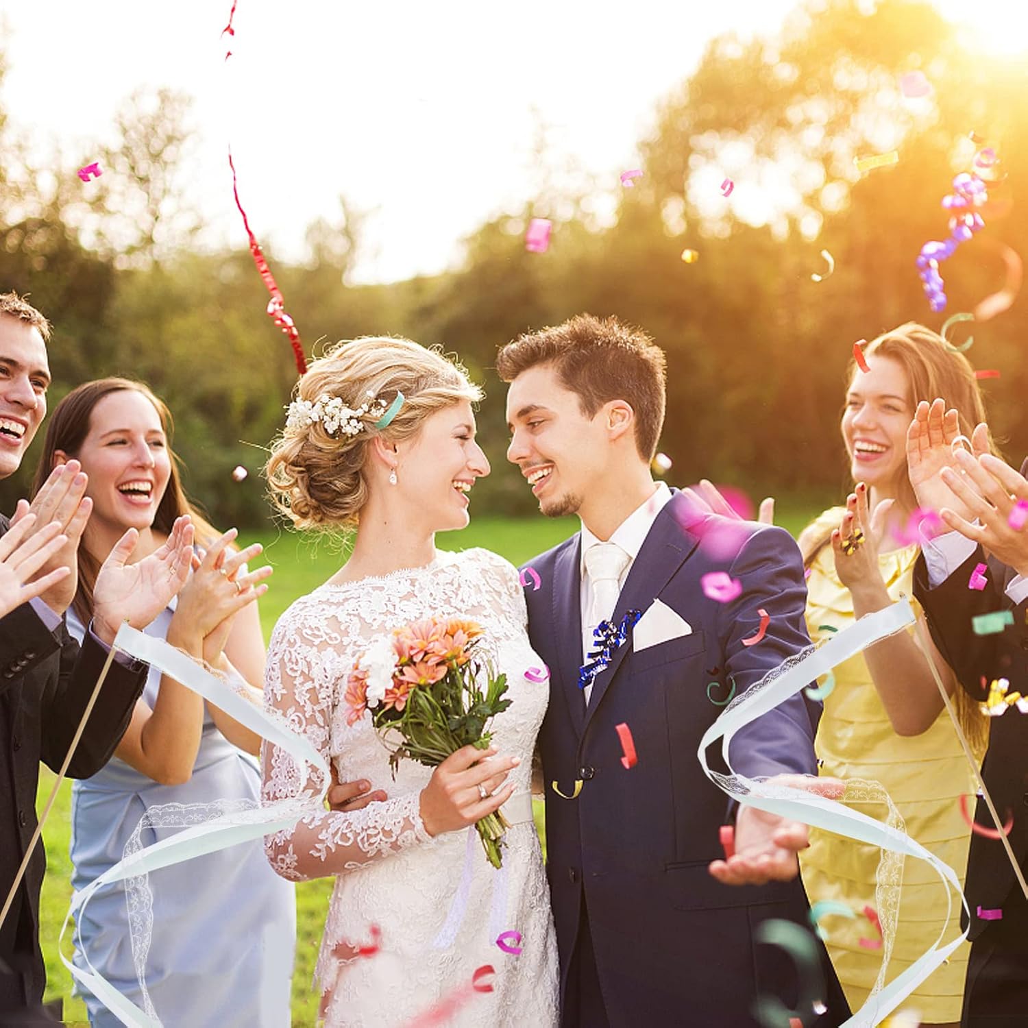 50pcs Ribbon Fairy Sticks Bells for Wedding Send Offs and Party Decorations Bright Streamers for Celebrations Cheerleading and Events