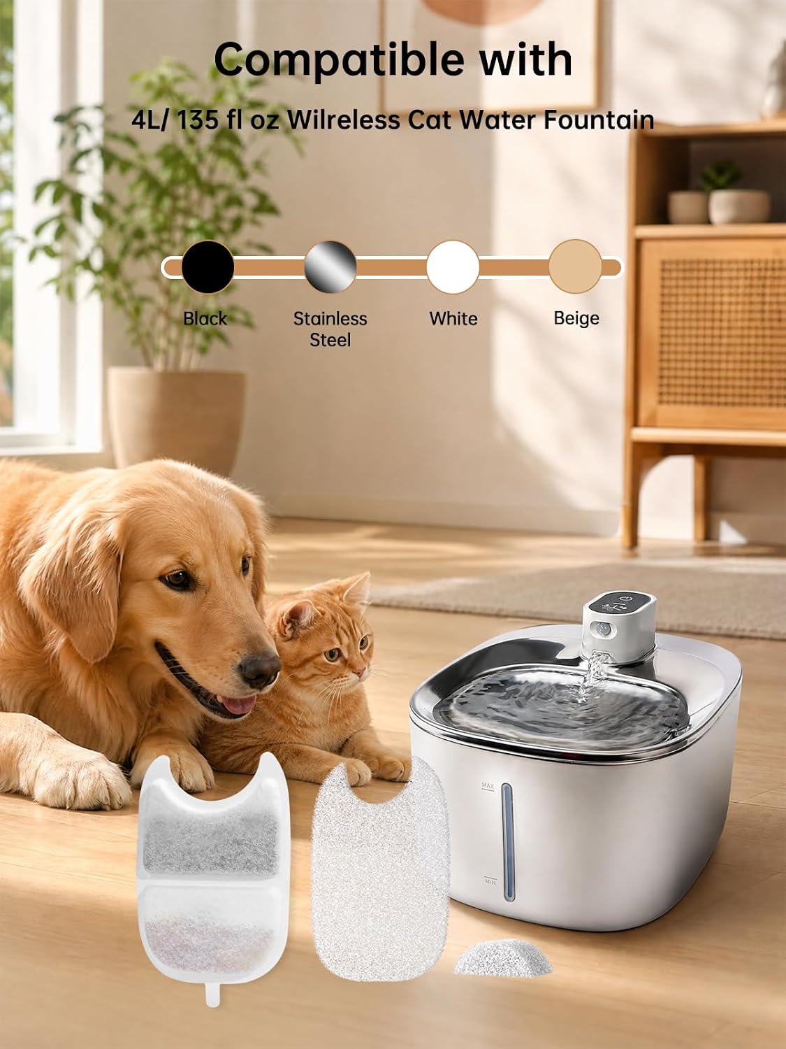 12 Sets Replacement Filter for 135 fl oz/4L Wilreless Cat Water Fountain, Multi Filtration Filter & Sponge Set for Cordless Pet Drinking Dispenser - 12 Filters,12 Pre-Filters&12 Pump Sponges image 2