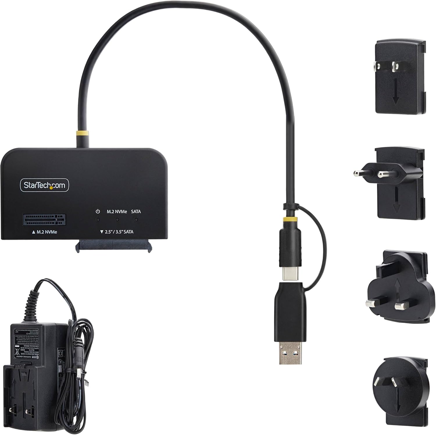 StarTech USB-C/USB-A to M.2 NVMe and 2.5in/3.5in SATA Adapter, 10Gbps, Tool-Free External SSD Hard Drive Reader, B+M/M-Key