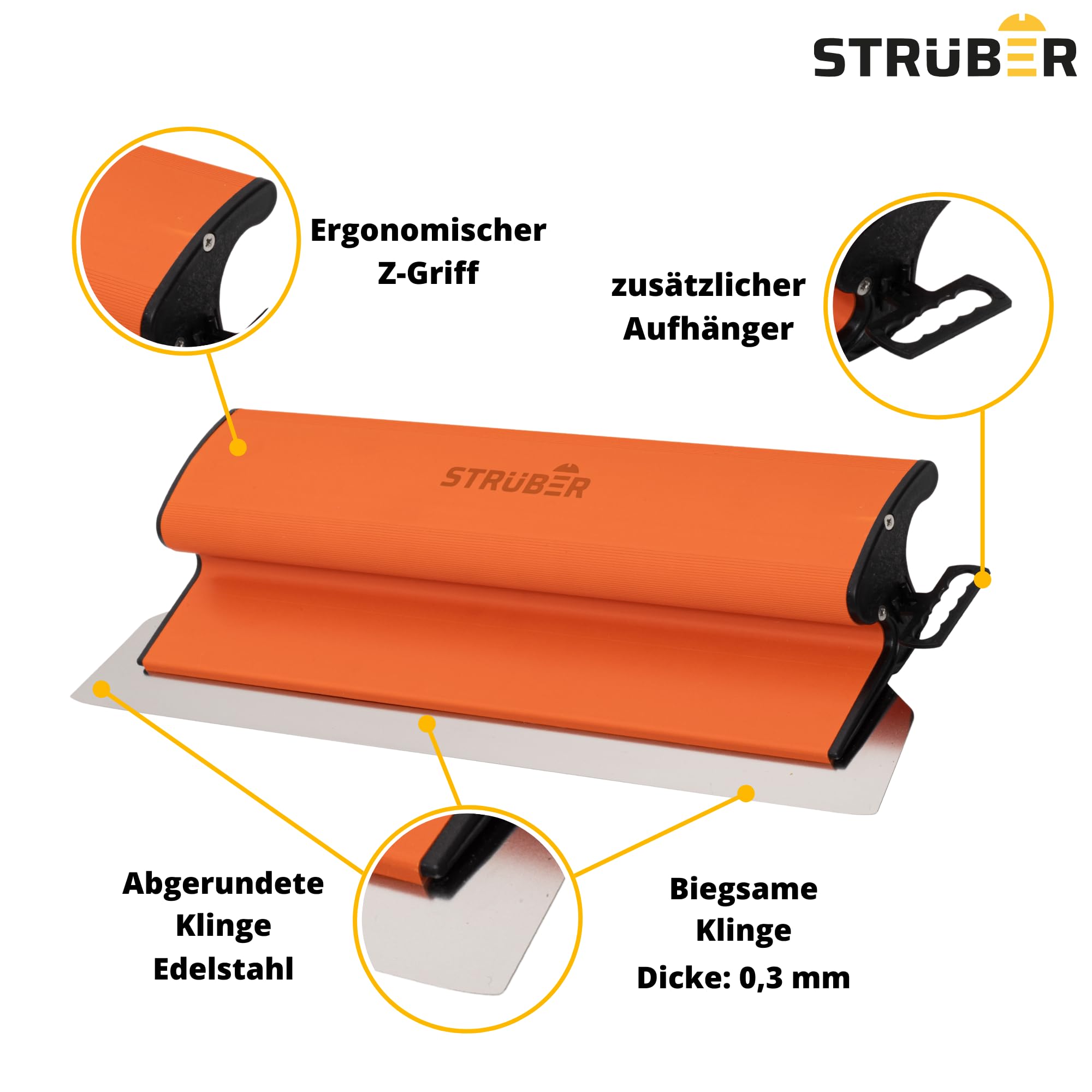 STRÜBER Flächenspachtel 1000 mm mit Z-Griff und Edelstahlblatt 0,3 mm