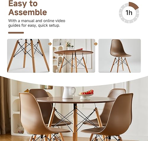 Miniatura 6 de Juego de 4 mesas de comedor redondas para 4 mesas de comedor de madera de 35.5 pulgadas, juego de 4 sillas de mesa de comedor con base de tira de