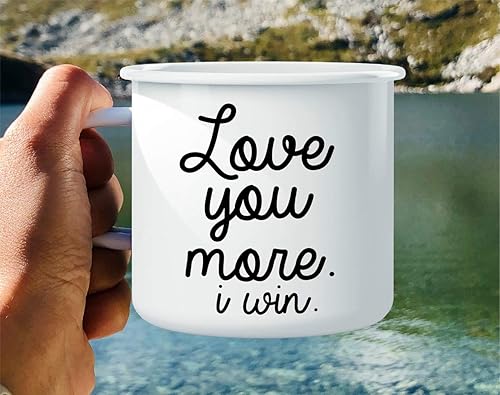 Miniatura 5 de Retreez Taza de café Love You More I Win de acero inoxidable esmaltado de 16 onzas para campamento, fogata, divertido regalo de cumpleaños