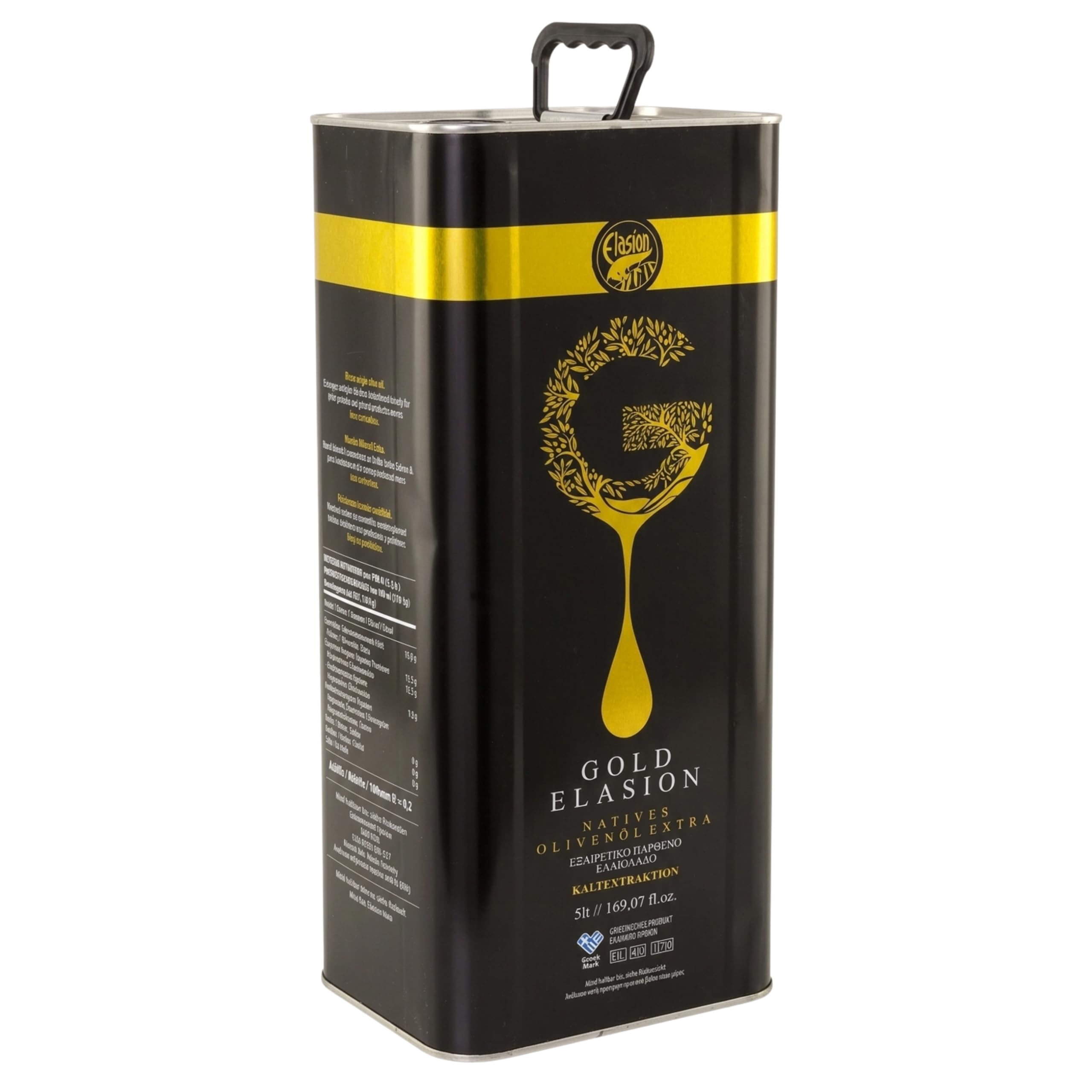 Elasion Gold 5 Liter | Griechische Olivenöl 0,3% aus Kreta | Extra nativ | Sortenrein | Kaltgepresst | Niedriger Säuregehalt