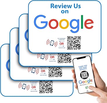 Google Review Tap Cards - Four 4 Pack - QR Code and NFC Cards for Instant Google Reviews - Tap & Scan Cards for Small Business Marketing - Boost Your Business Reviews - Two Sided