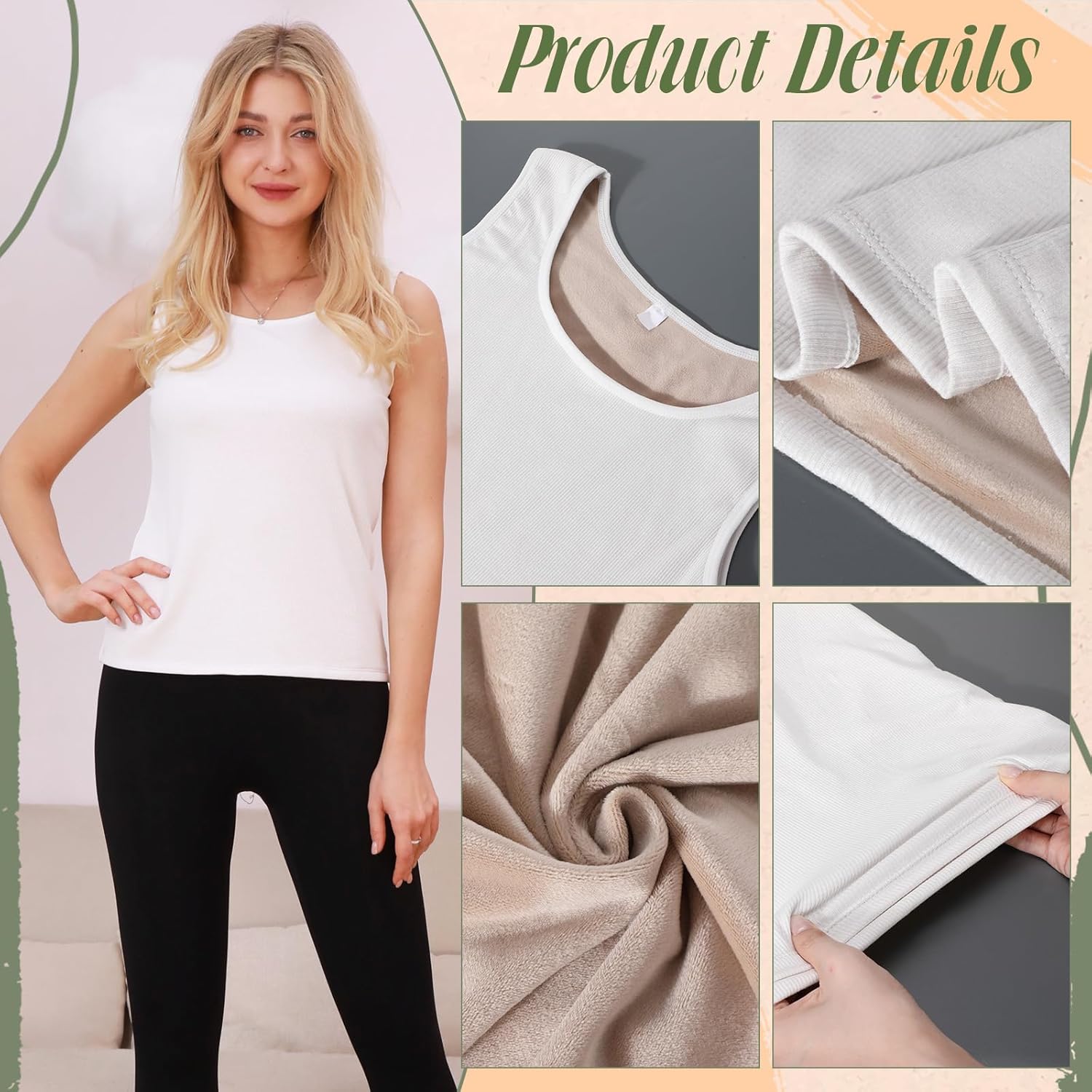 Women Thermal Tank Top - Loose Fit Plus Size Thick Warm Sleeveless Warm Fleece Lined Camis Underwear Top Base Layer - Image 3