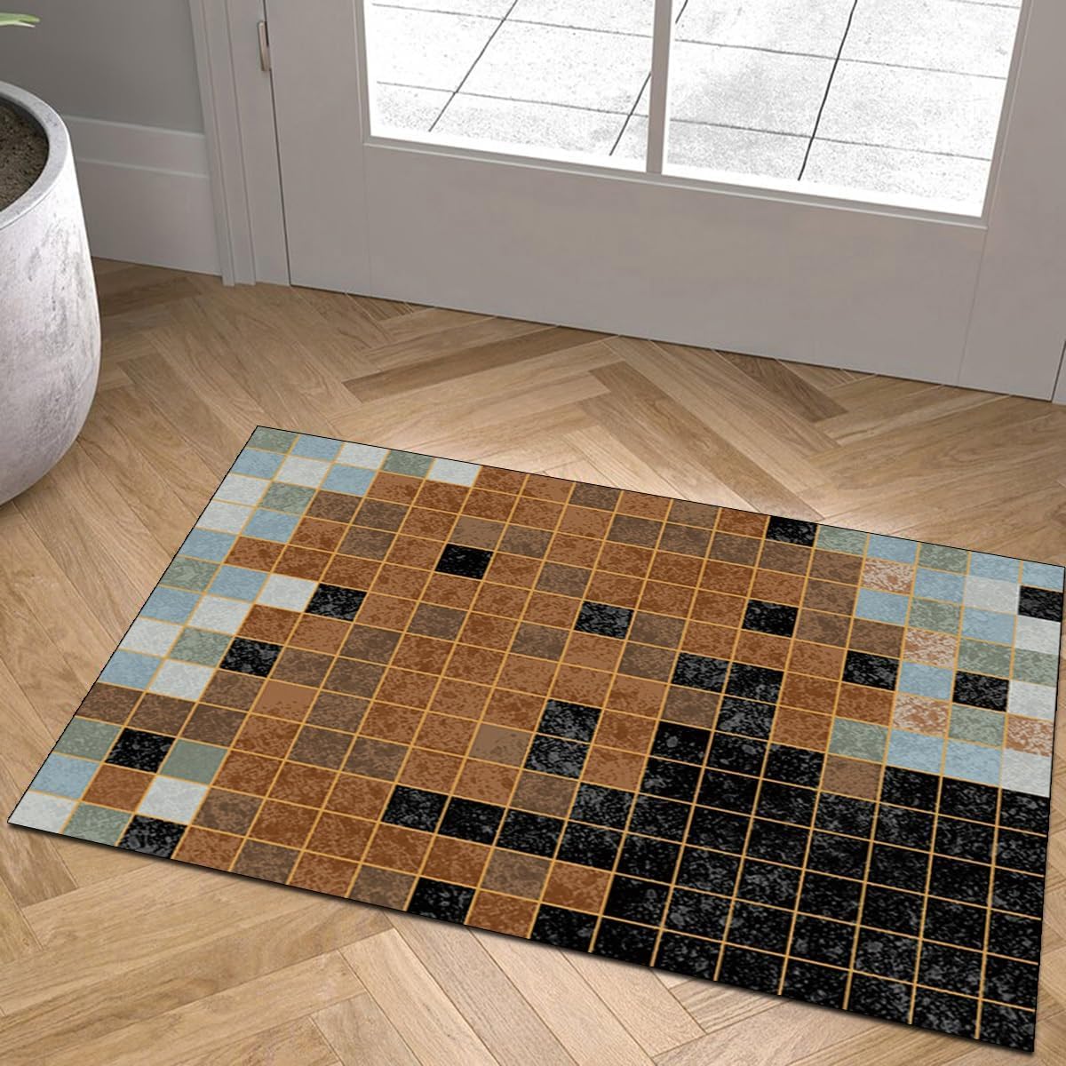 Dywanik Do Korytarza 120x150 Cm Czarny Kuchenny Antypoślizgowy Dywanik Zmywalny W Paski Antypoślizgowy Długi Dywanik Do Korytarza, Sypialni, Schodów, Brown Black, 100x100CM