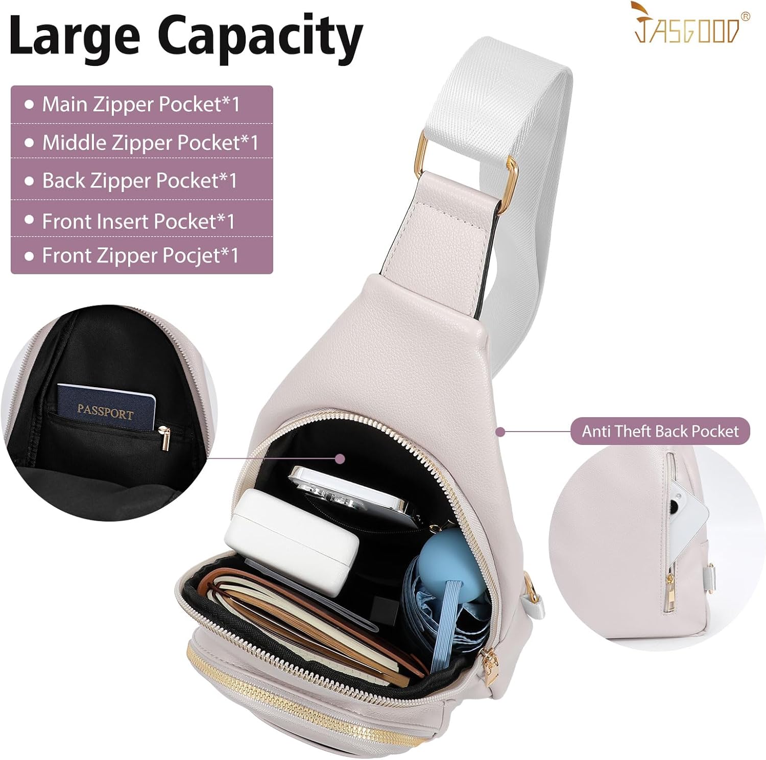 Sling Bag for Women Crossbody Leather Fanny Packs Chest Bag Fashion Sling Backpack Travel JASGOOD - Image 5