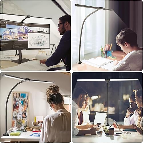 Miniatura 4 de ShineTech LED Desk Lamp for Home Office, 4000K Neutral White Double Head Architect Task Lamps with Clamp, Dimmable Adjustable Flexible,Black 4000K-