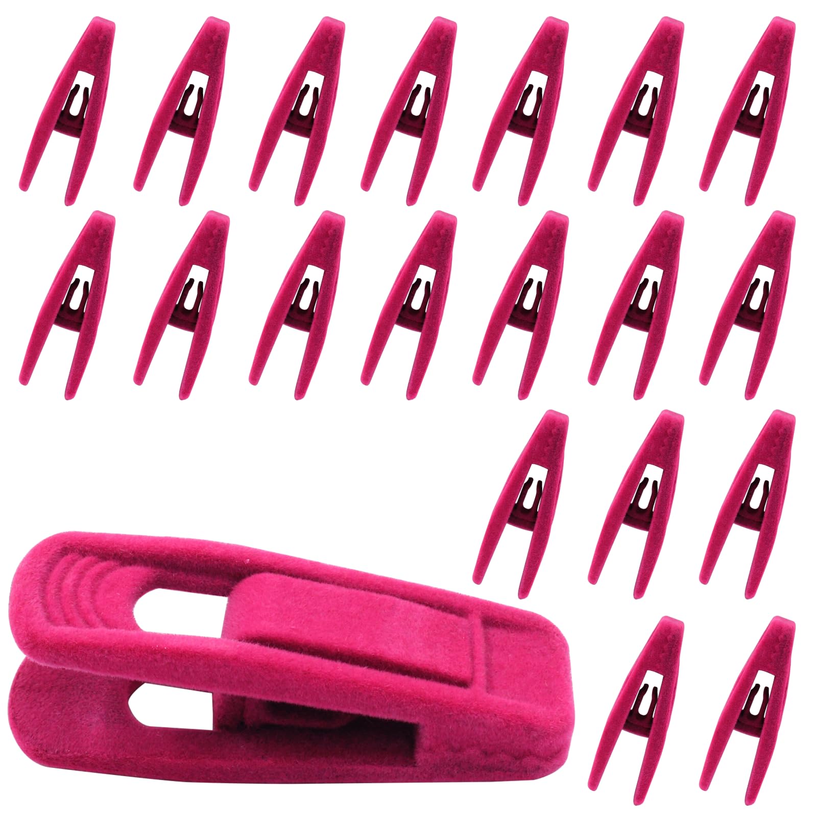 Hordion 20Pcs Pink Velvet Hangers Clips, Strong Finger Flocked Clips Felt Velvet Clip for Pants Skirt Thin Felt Hangers (Hot Pink)