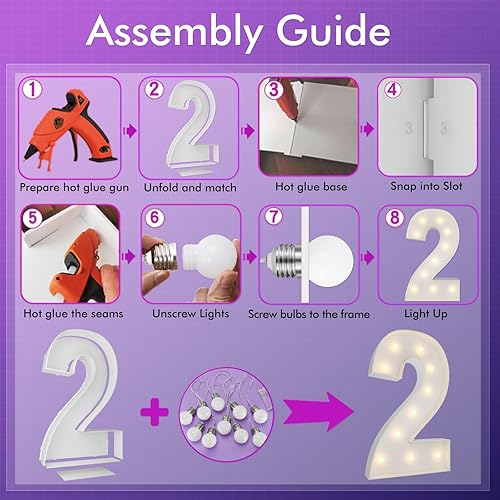 Miniatura 4 de Marco de números iluminados de 3 pies precortados, números de marquesina gigante 2, números de mosaico para globos, dos decoraciones de cumpleaños
