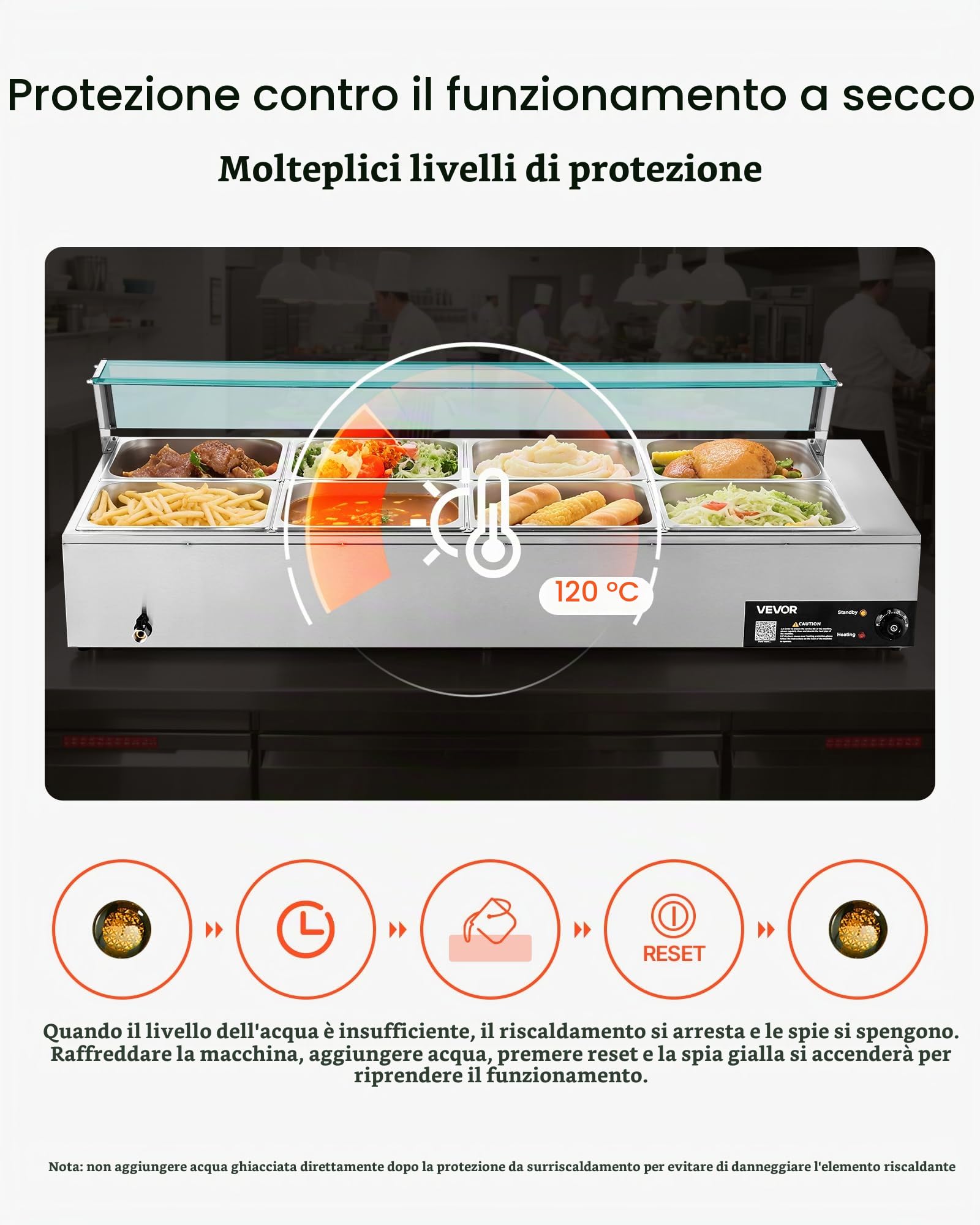 VEVOR Scaldavivande Commerciale, Scaldavivande Elettrico in Acciaio Inox da 1700 W con Coperchio in Vetro, Bagnomaria da Banco a 8 Teglie, con Mestoli per Zuppa e Forati, per Ristoranti