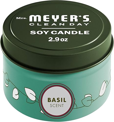 MRS. MEYER'S Clean Day - Vela de lata de soja, 12 horas de tiempo de combustión, hecha con cera de soja y aceites esenciales, albahaca, 2.9 onzas