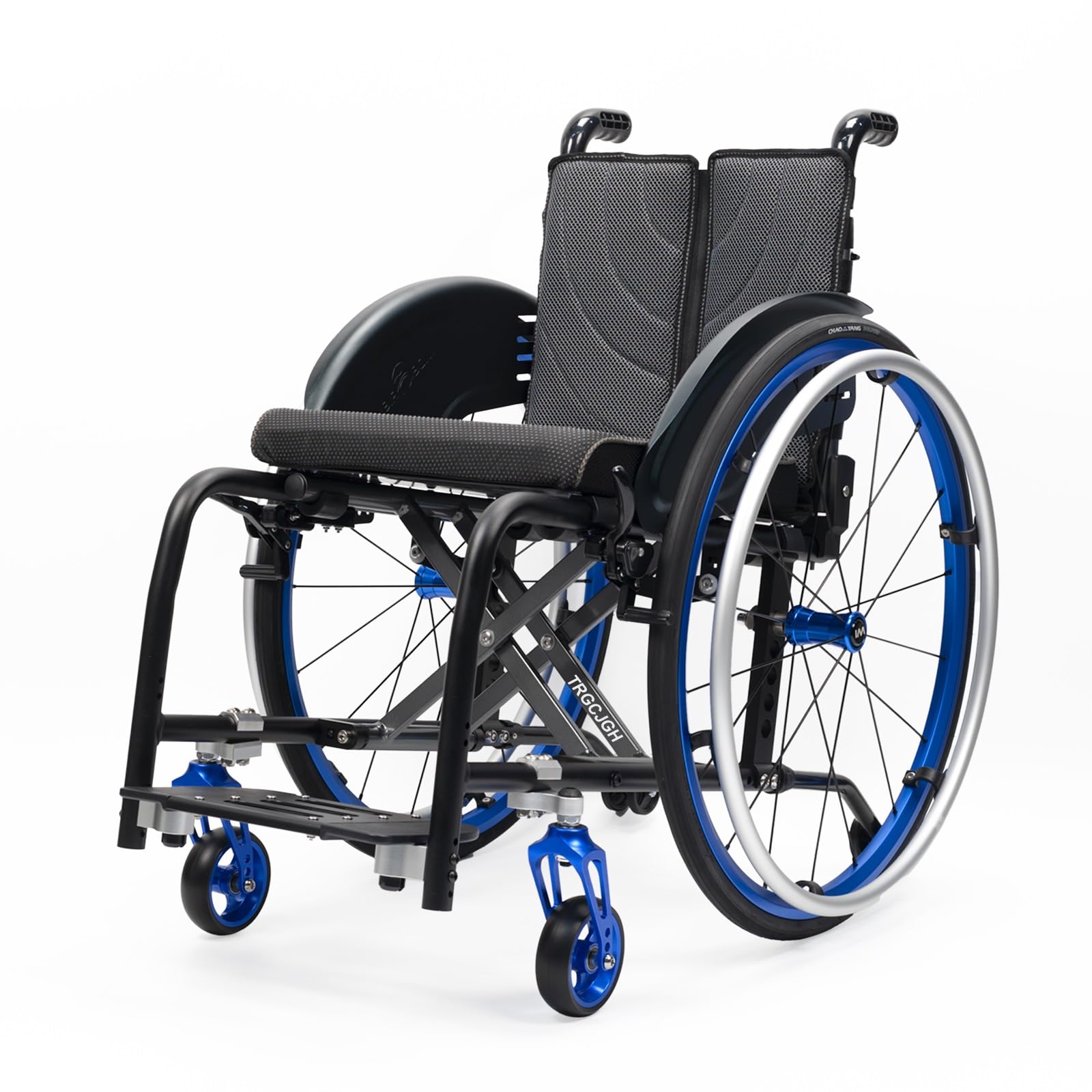 Silla de ruedas plegable ligera,de Aluminio, Viaje de embarque | [Autopropulsable, Reposapiés Extraíbles, Aluminio,Ultraligera, Frenos de acompañante](Blue,44cm/17.3in Seat)