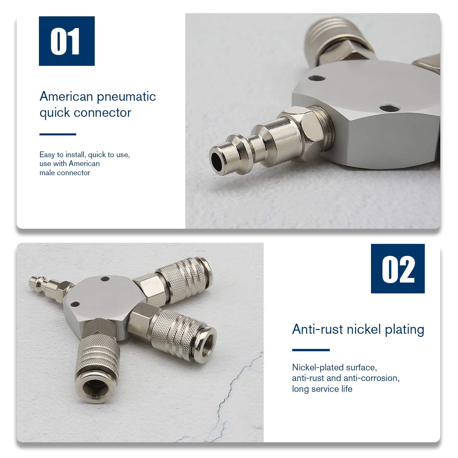 OTOTEC 1/4 Pouce FNPT Connecteur Pneumatique 3 Voies Collecteur de Tuyau d'air Raccord Rapide Coupleur 1 Mâle à 3 Diviseur Femelle