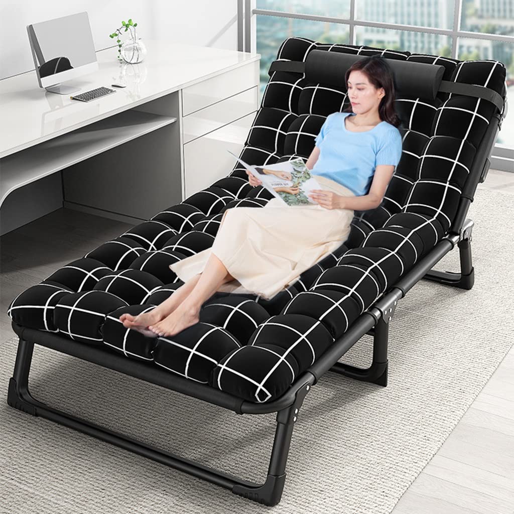 Cuna de camping compacta y ajustable para exteriores con colchón, cama plegable portátil de 4 posiciones para dormir, reclinable, mochileros, viajes, tumbona de jardín con almohada incluida