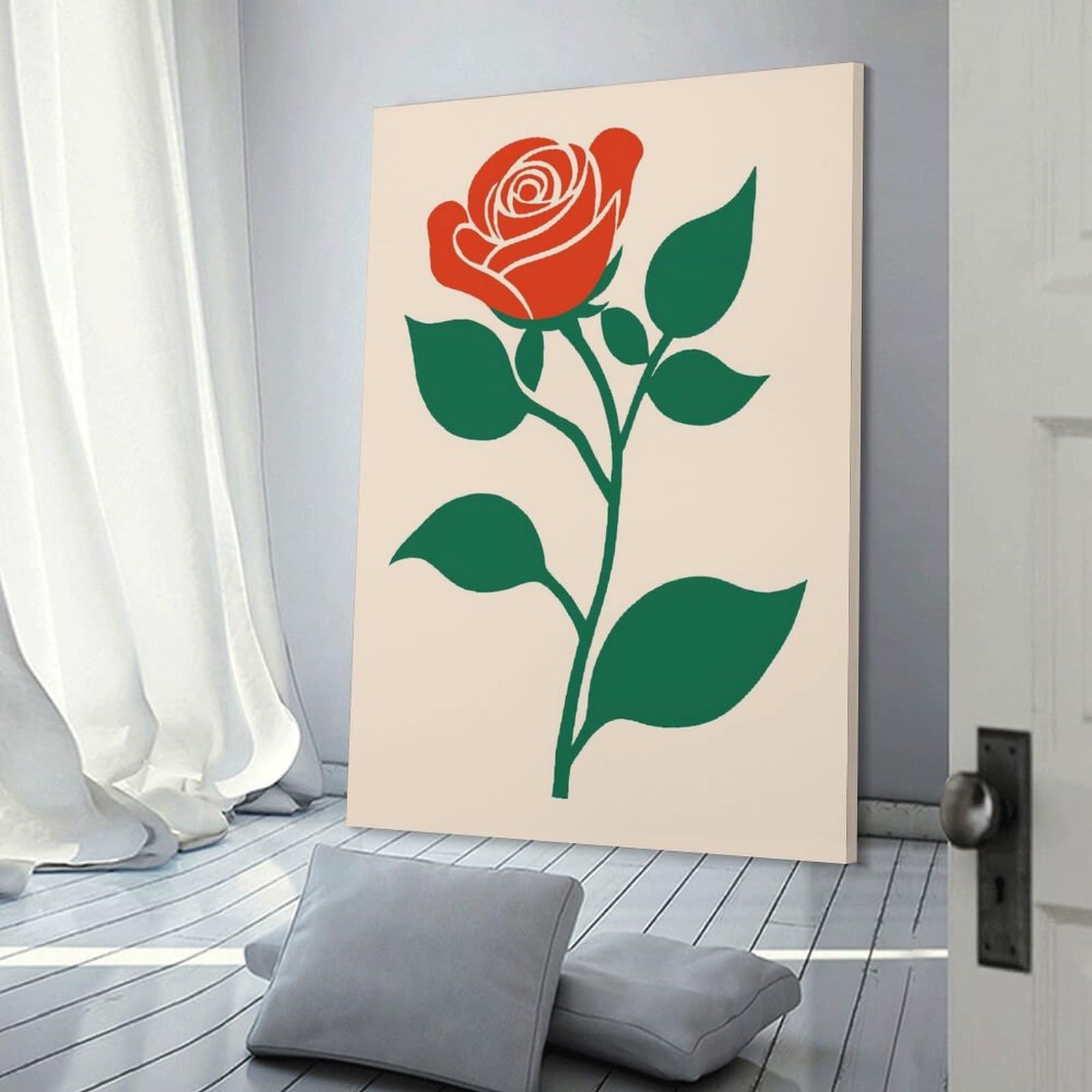 Junmoney Red Rose Illustration Hanging Wall Art 16x24inch(40x60cm), for Feature Walls in Flats Or Modern Rooms, Home Wall Art for Statement Displays