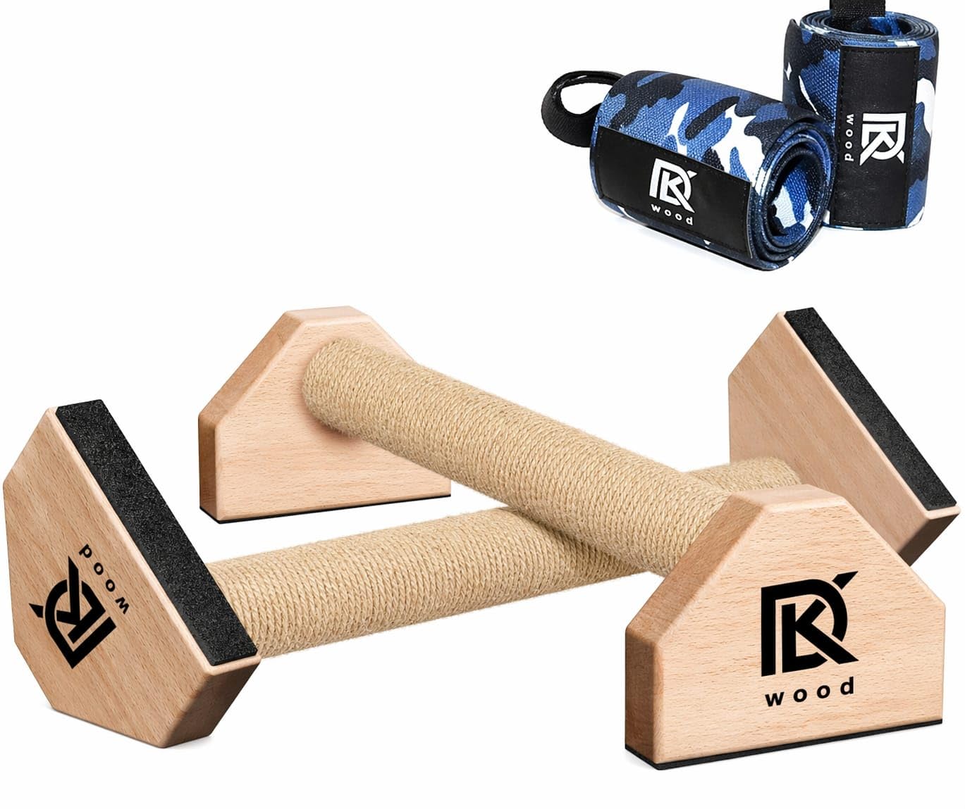 CALI SPORTS Calisthenics Wood Parallettes Bars | Push Up Bar That Will Not Slip or Wobble | Wrist Wraps Included (Long) NATURAL WOOD-image-9