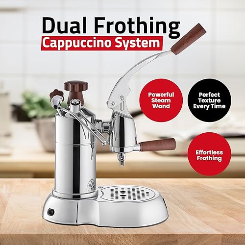 Miniatura 6 de La Pavoni PSW-16 Stradavari - Máquina de expreso de 16 tazas cromada con asas de madera color plateado