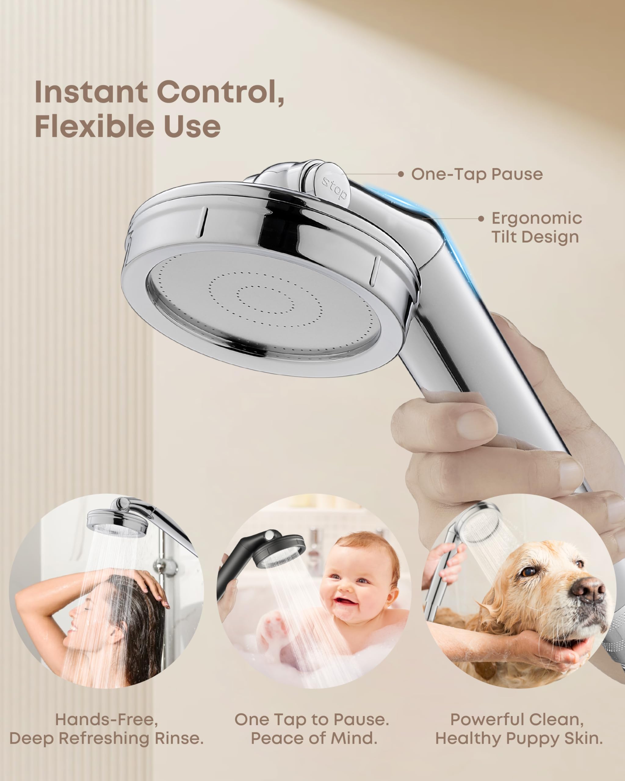 Filtro per soffione doccia rimovibile per addolcitore d'acqua dura, doppia filtrazione con KDF e vitamina C, alta pressione, rimozione cloro residuo, risparmio idrico, arresto one-touch, uso