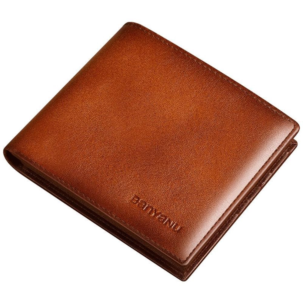 Lydemcia Mens Wallet Genuine Leather RFID Blocking Purse Slim Minimalist Bifold Card Holder with ID Window